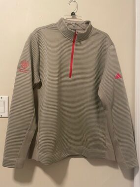 Trump National Bedminster - Adidas Men’s Beige 1/4 Zip Pullover with Red Accents
